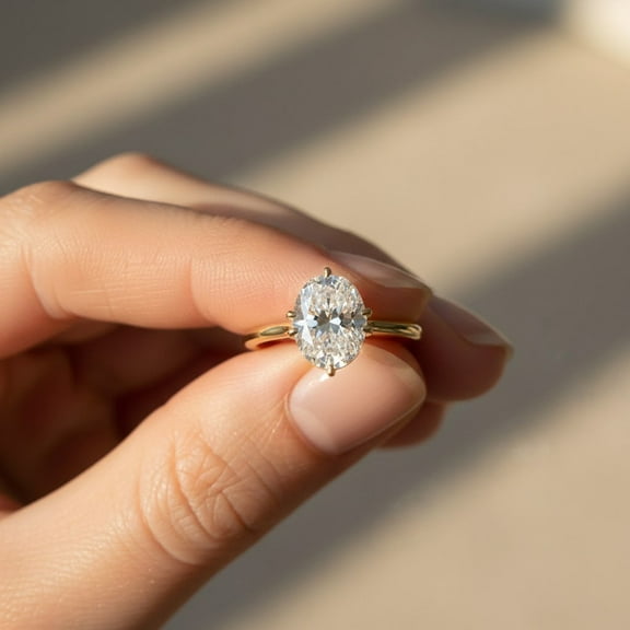 Jewelerix 14K Yellow Gold Vermeil Wedding Ring Six Prongs Oval Shape Proposal Ring Elegant Moissanite Diamond Perfect Engagement Ring