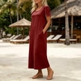 thumbnail image 6 of Asgosdo Women Dresses Short Sleeve Solid Color Loose Fit Comfy Soft Lounge Maxi Dress with Pocket, 6 of 7