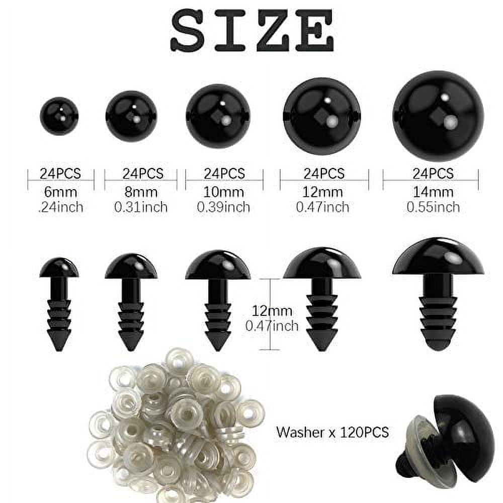 Plastic Safety Eyes for Amigurumi, 240PCS 6mm - 14mm Black Solid Craft Doll  Eyes with Washers for Crafts, Crochet Toy and Stuffed Animals 
