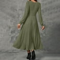 thumbnail image 5 of Womens Crew Neck Long Sleeve Spring Fall Dresses,Women's Fashion Round Neck Long Sleeve Solid Colour Casual Maxi Dress With Ribbed Trim And Fringe Detail Army Green, 5 of 9