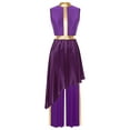 thumbnail image 1 of dPois Robe de Danse de Louange pour Femmes Sans Manches Métallisée Ourlet Asymétrique Robe + Pantalon Ample Violet TTG, 1 of 6