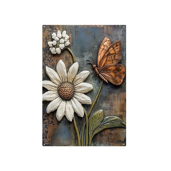 FeiFu Simulated 3D Tin Painting Waterproof Sunscreen Iron Wall Art Wall Decoration for Outdoor Use Sturdy Suitable Home Garden or Porch Decor