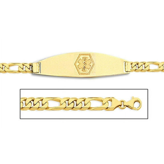 14K Gold Medical ID Bracelet W/ Figaro Chain - 7 Inch