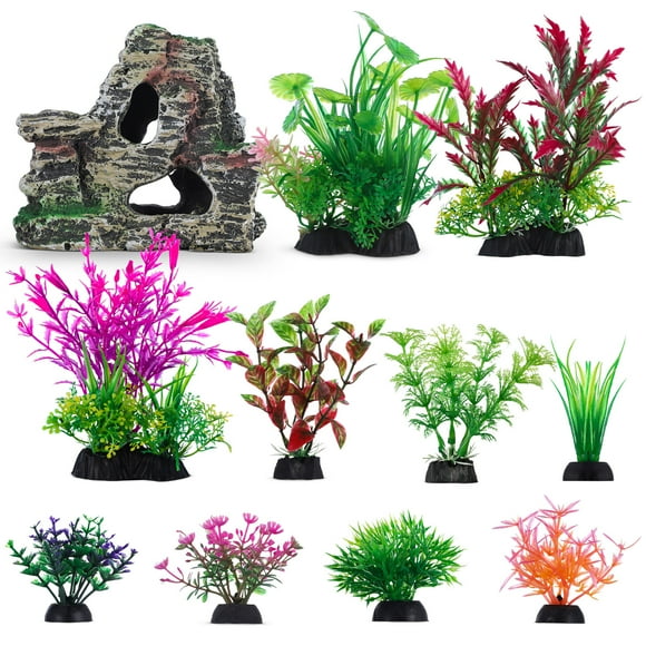 Decoraciones para peceras, accesorios para peceras, plantas decorativas para acuarios, plantas artificiales para peceras, uso seguro y fácil, decoración para acuarios pequeños y grandes