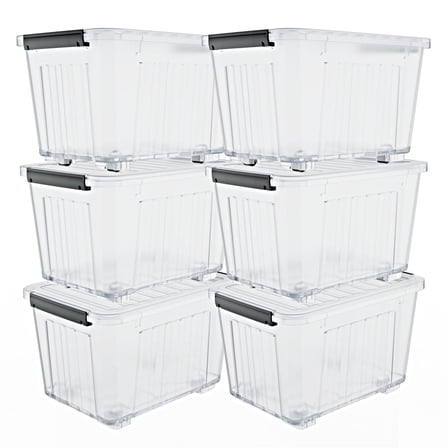 Nazhura Plastic Storage Bin, Clear Stackable and Nestable Storage Boxes with Lids and Secure Latching Buckles, Large Storage Container, 97 Qt-6 Pack