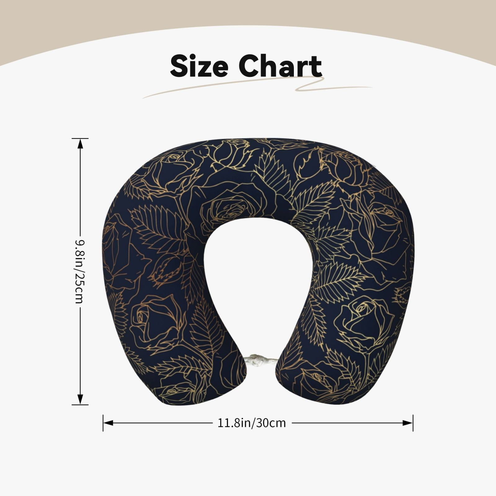 Xecao Copper-Gold Gloss Outline Rose Print Memory Foam Cervical Neck Pillow Versatile U-Shaped Pillows for Home,Office,Camping,Travelling,Soft Washable Cover