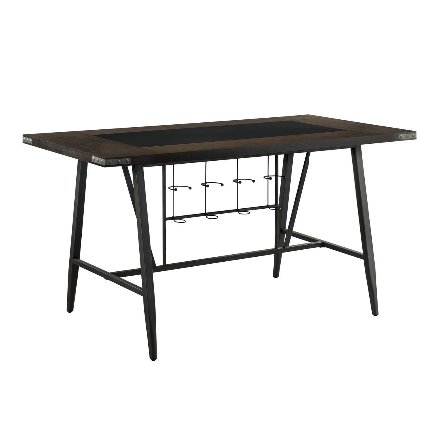 Topline Home Furnishings Counter Height Table with Glass Insert & Wine Rack