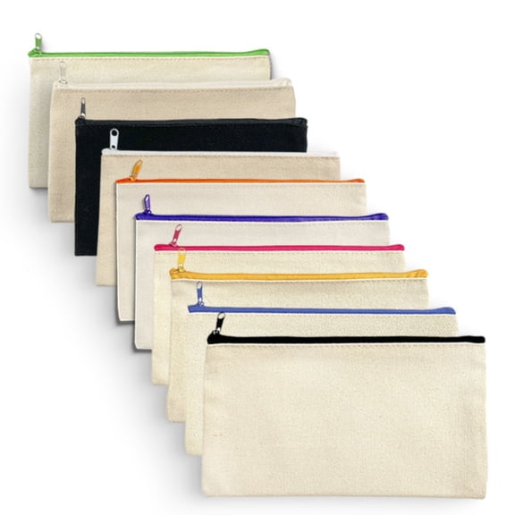 Blank Canvas Bag Zipper Pouch Makeup Bags Bulk - Multi-Purpose Canvas Pencil Pouch with Sturdy Zipper, Cosmetic Bag Travel Toiletry Bag for DIY Craft Projects, Storage (8.3 x 5 inches)