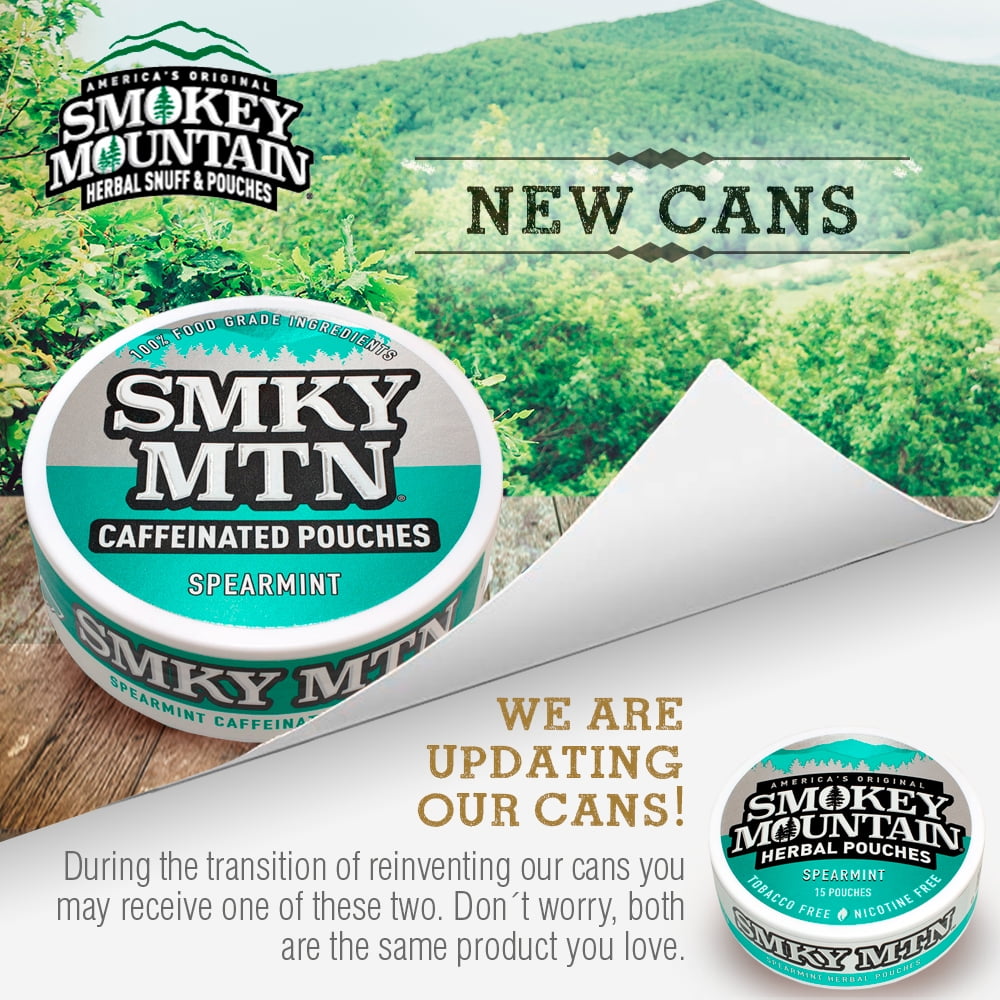 smokey mountain tobacco free pouches near me Smokey Mountain Caffeinated Pouches, Spearmint, Tobacco & Nicotine Free, 5  Can Box