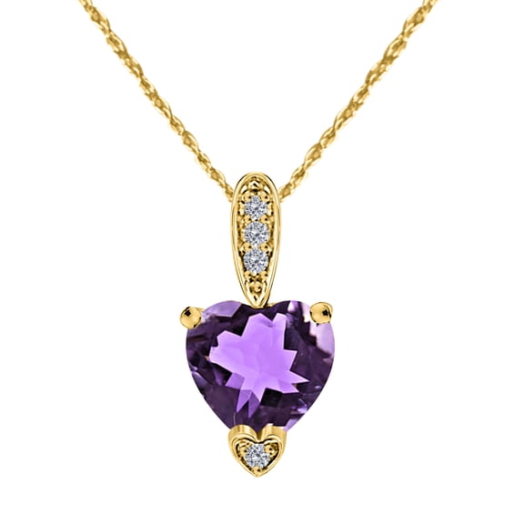 Mauli Jewels Engagement Necklace for Women 1.18 Carat White And Yellow Gold Heart Shape Amethyst Diamond Gemstone Pendant 4 Prong-Setting 10K With 18'' Rope Chain|Silver Chain