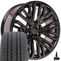 OE Wheels CV37 22 Inch Rims and Tires Fit Sierra 1500 Style 6x139.7 22x9 Gloss Black - Hollander 5906 - Dueler H/L Alenza 285/45-22 (Set of 4)