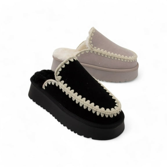 CCOCCI AMBER, PLATFORMED FUR SHEARLING SLIP-ON SLIDE