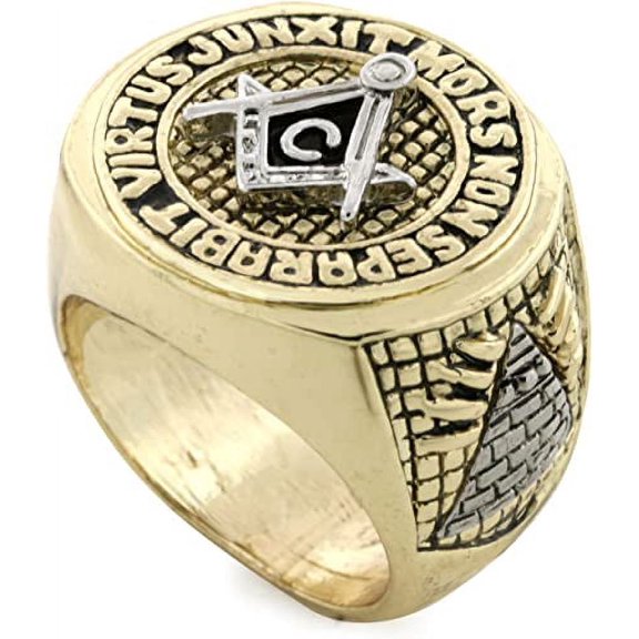 Gold/Silver Tone Mason Masonic Virtus Junxit Mors Non Separabit Men's Ring Size 8 #4
