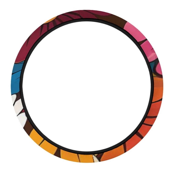 15in Car Steering Wheel Cover Is Skid Resistant And Durable For Easy Installation Colorful Floral Pattern Groovy Flowers (1)