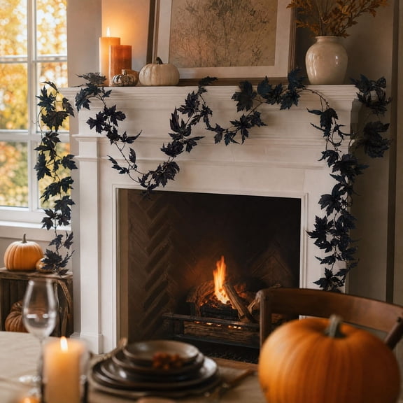 Fall Garland 6.2 Ft Artificial Maple Leaves Vine Autumn Hanging Decor with Realistic Multi-Leaf Design for Mantle Stair Railing Doorway Thanksgiving Halloween Home Indoor Outdoor Decoration