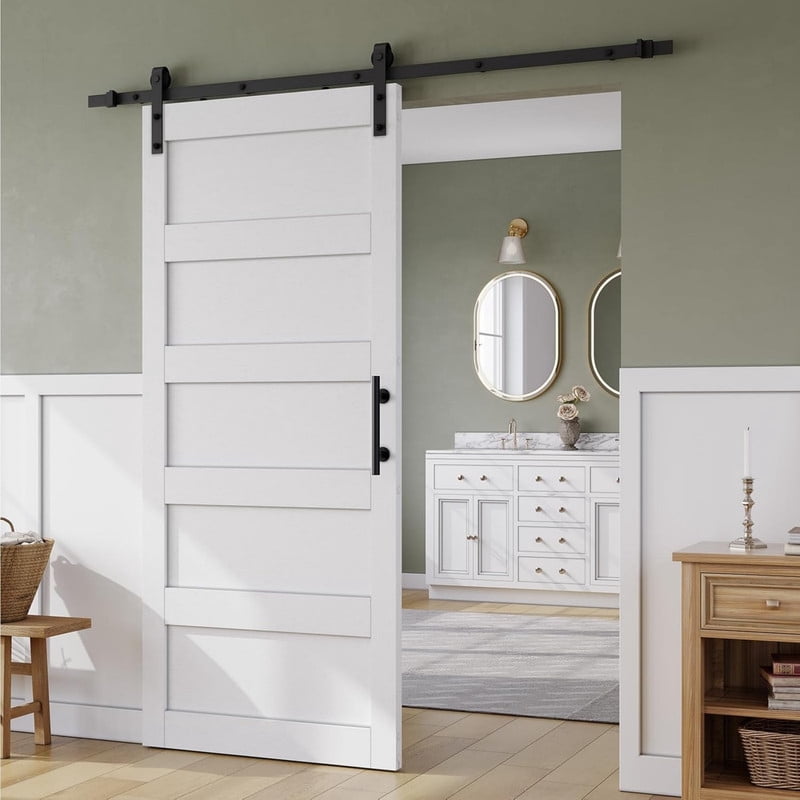 Easy4Home 36"x84" Sliding Barn Door in Waterproof PVC Coating with 6.6FT Track and Hardware Kit