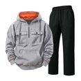 thumbnail image 2 of Delconic Mens Fleece Lined Hoodie and Straight Leg Pants Set Loose Fit Long Sleeve Half Zip Pullover Two Piece Tracksuit Light Gray L, 2 of 7