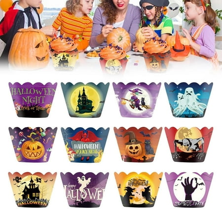 Vestitly 12Pcs Cupcake Liners & Toppers Night Witch Pumpkin Cupcake Decoration Cupcake Picks For Halloween Baking For Cupcake Holders...