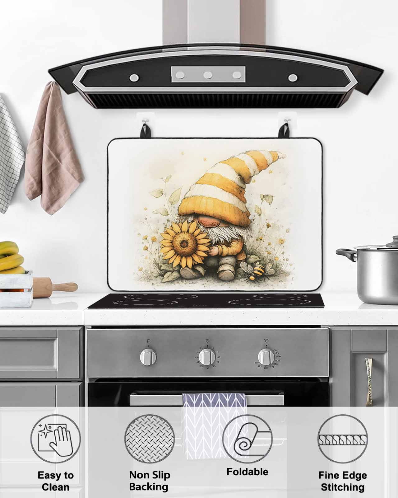 nqOlkjepod Large Induction Cooktop Protector Mat 24"x21", Yellow Dwarf Stove Top Covers for Electric Stove, Sunflower Vintage Botanical Country Stove Burner Cover Mats, Glass Top Stove Cover