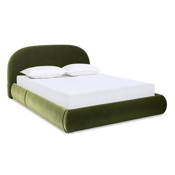 Pemberly Row Upholstered Platform Bed in Olive Green Performance Velvet