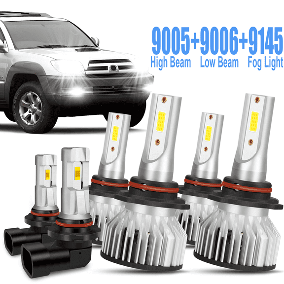 For 2003-2005 Toyota 4Runner LED Headlight Bulbs 9005 9006 High/Low Beam 9006 Fog Light 6000k 6Pack