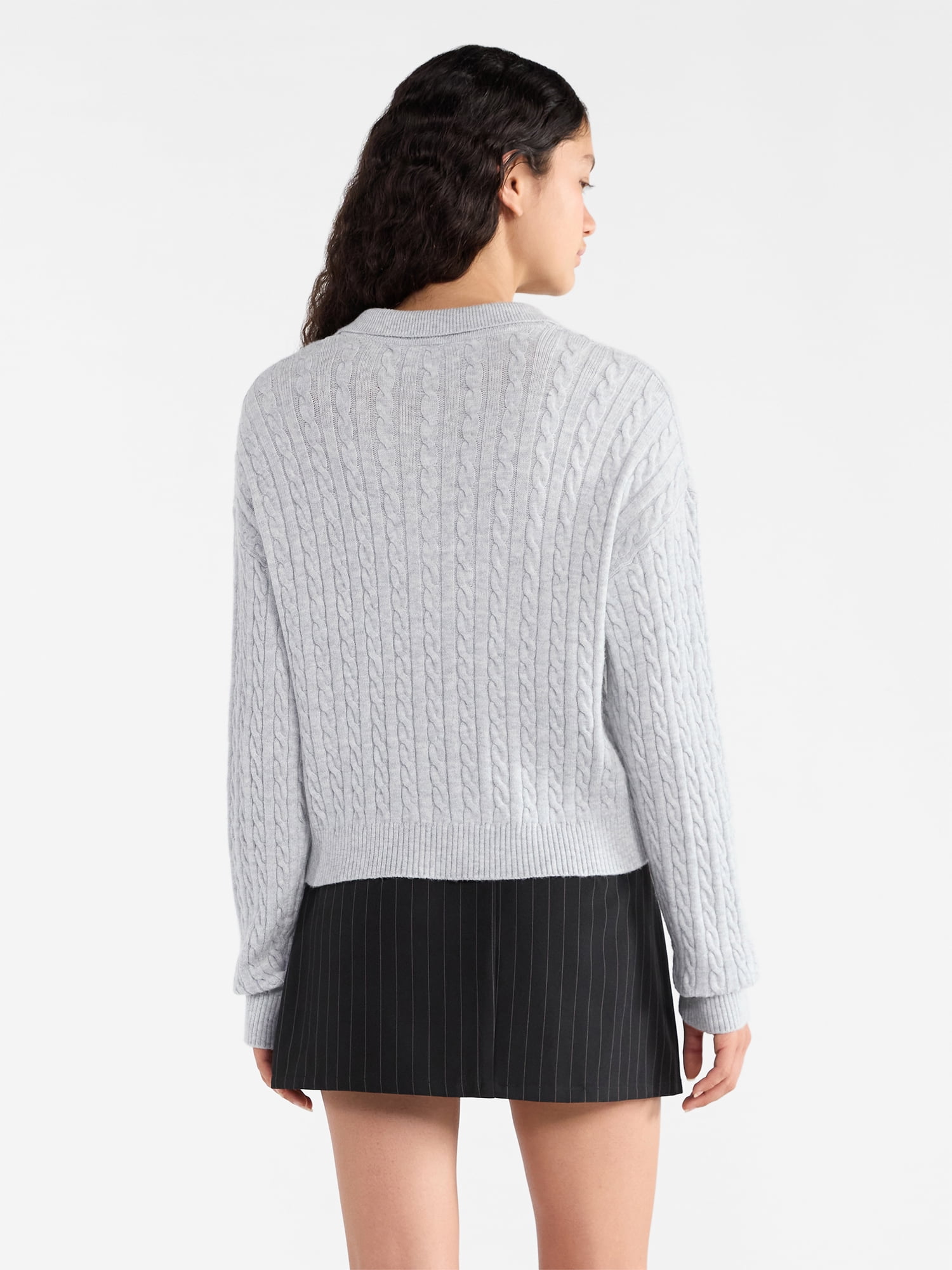 No Boundaries Cable Knit Collared Pullover, Women's