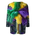 thumbnail image 4 of TrendVibe365 Mardi Gras Womens Tops 3/4 Sleeve T Shirt Plus Size Round Neck Polyester Casual Mask Printed Mardi Gras Celebrations Blouse Tops for Mardi Gras Event Purple S, 4 of 5