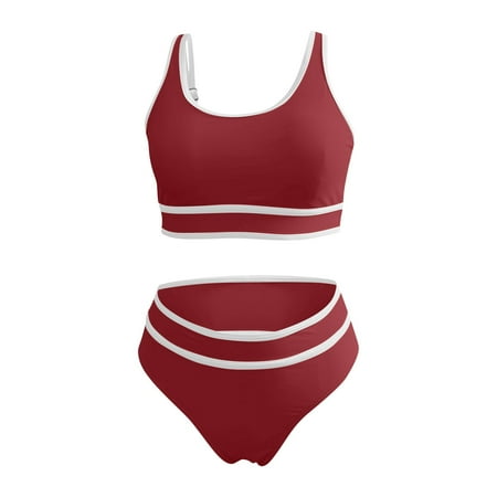 Youyipin Swim Suits For Women 2025 Women S High Waisted Bikini Sets Sporty Two Piece Swimsuits Color Block Cheeky High Cut Bathing Suits Vacation Outfits