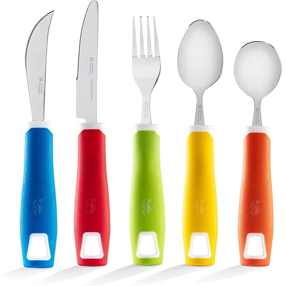 Special Supplies Adaptive Utensils 5-Piece Set — Non-Weighted Stainless Steel, Non-Slip Cutlery with Easy-Grip Handles for Hand Tremors, Elderly Use