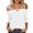 White, variant on Women's Cold Shoulder 3/4 Sleeve Tops Casual Slim Fit Solid Color Blouses Fashion Double Strap Shoulder Chest Keyhole Cutout Shirts L