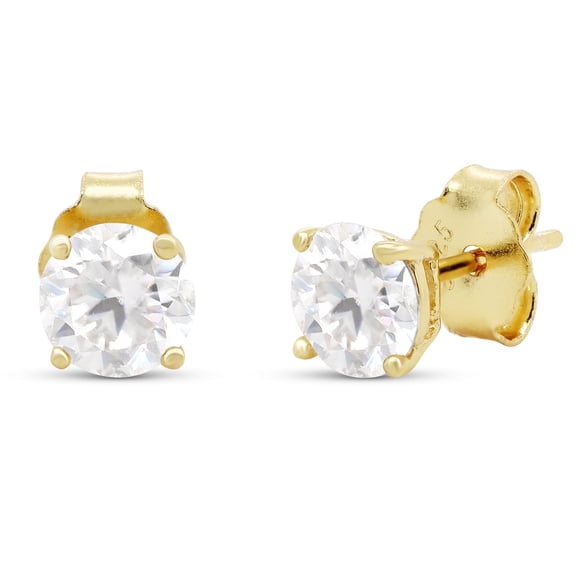 4-Prong Solitaire Style, 5/6 ct. t.w 5MM Round Cut Lab Created Moissanite Diamond Stud Earrings In 14k Yellow Gold Over Sterling Silver (VVS1 Clarity, 0.83 Cttw)