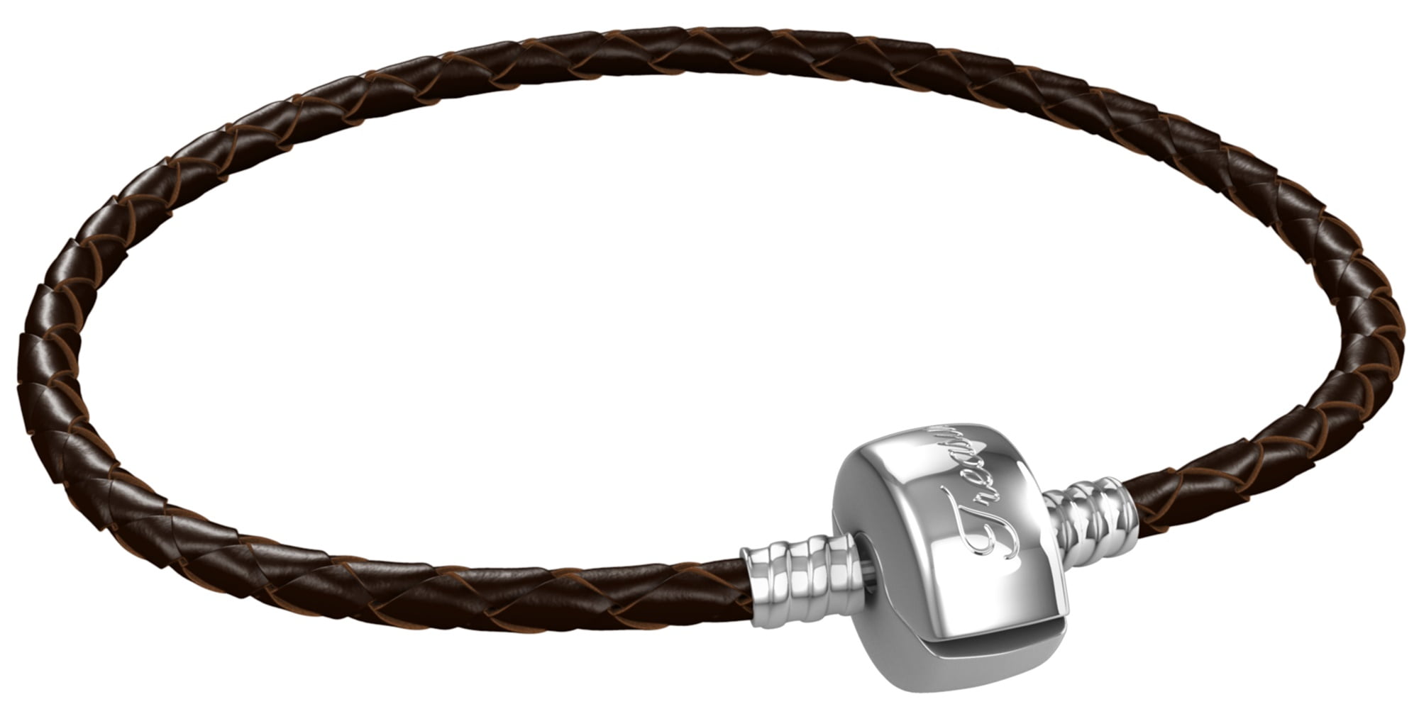 Charm Bracelet For Men, Braided Brown Leather, Fits Pandora Charms, Steel Barrel Snap Clasp, 8 Inch (20 cm)