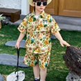 thumbnail image 4 of Kids 2 Piece Summer Outfit, Cartoon Bear Floral Print Short Sleeve Button Down Shirt & Elastic Shorts Set, Casual Beach Vacation Clothes for Little & Big Boys Girls, 4 of 15