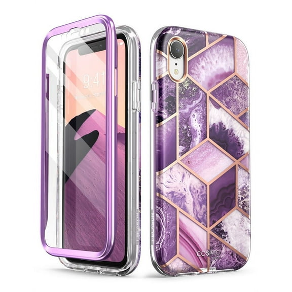 i-Blason (Scratch Resistant) (Cosmo) Full-Body Bling Glitter Sparkle Clear Bumper Case with Built-in Screen Protector for iPhone XR 6.1 Inch (2018 Release) (Ameth)