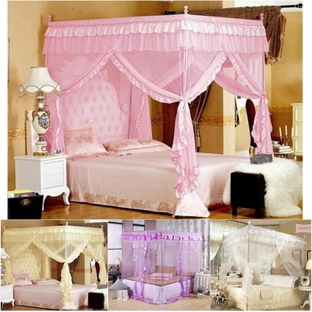 4 Corner Post Bed Canopy Mosquito Net Luxury Lace Princess Quadrilateral Wedding Romantic White Pink 150 200mm 200mm 200mm Walmart Canada