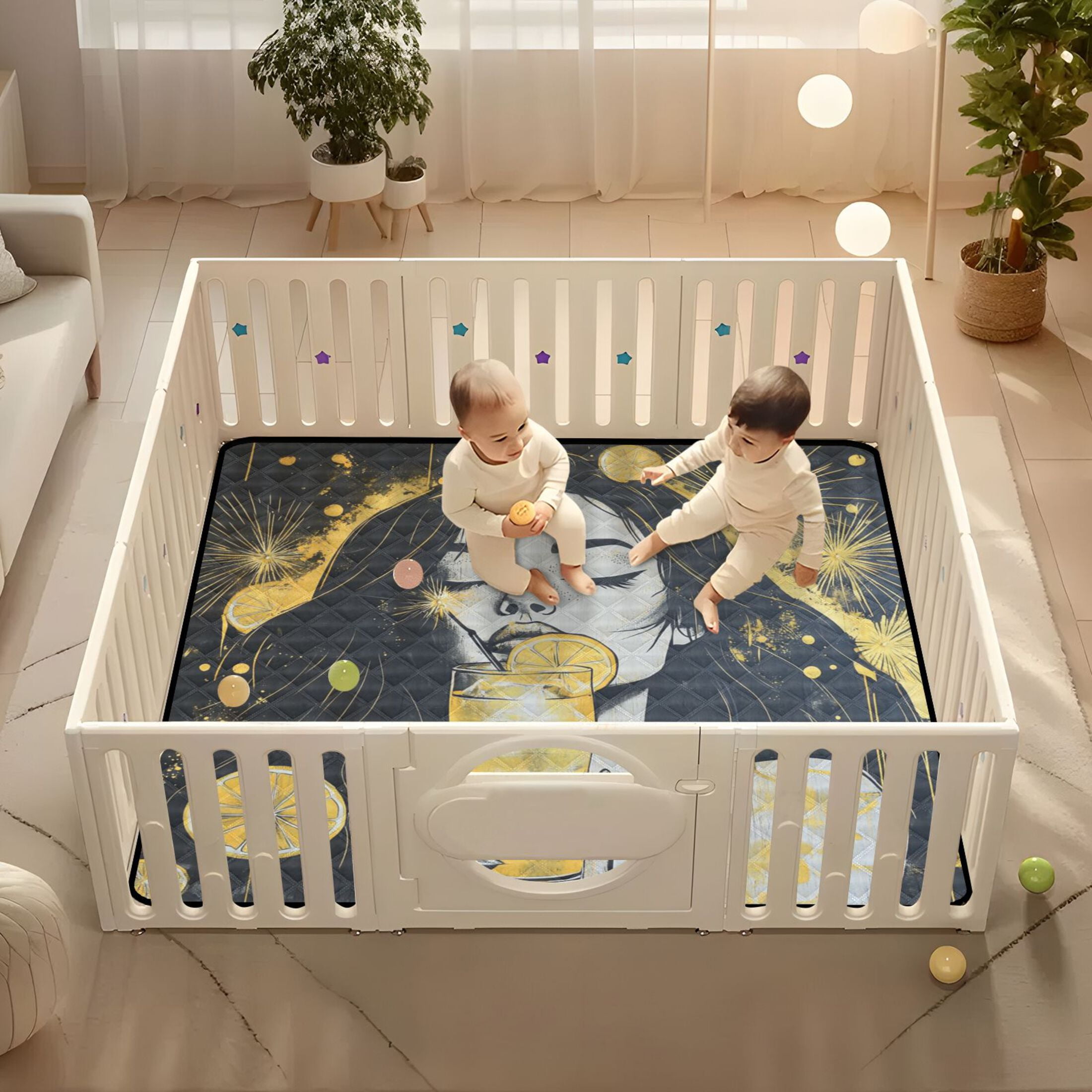 WOBOGO Blackhair Lass Baby Playmats Extra Large Waterproof Rollable Activity Pads for Toddlers 50×50inch