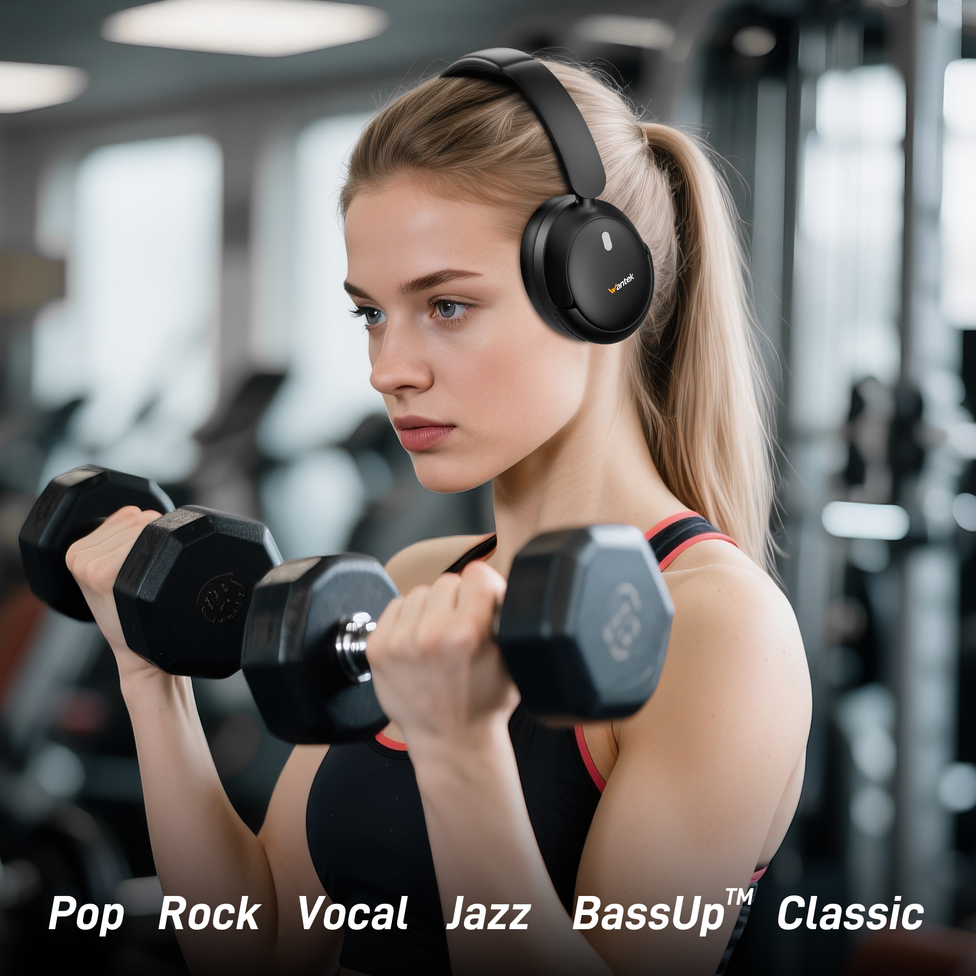 Wantek Active Noise Cancelling Headphones , 70-Hour Bluetooth Headphones, Deep Bass & Hi-Fi Sound - Over-Ear Comfort for Office,PC,Travel, Work