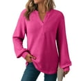 thumbnail image 4 of ZyeKqe Womens Long Sleeve Shirts Casual V Neck Sweatshirts Fall Fashion Loose Textured Tunic Tops Dressy Pullover, 4 of 9