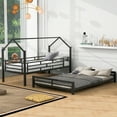 thumbnail image 5 of Harper & Bright Designs Twin Over Full Metal House Bunk Bed, Heavy Duty Metal Bunk Bed Frame with Ladder and Safety Guardrails, Can Divided into 2 Beds, Black, 5 of 12