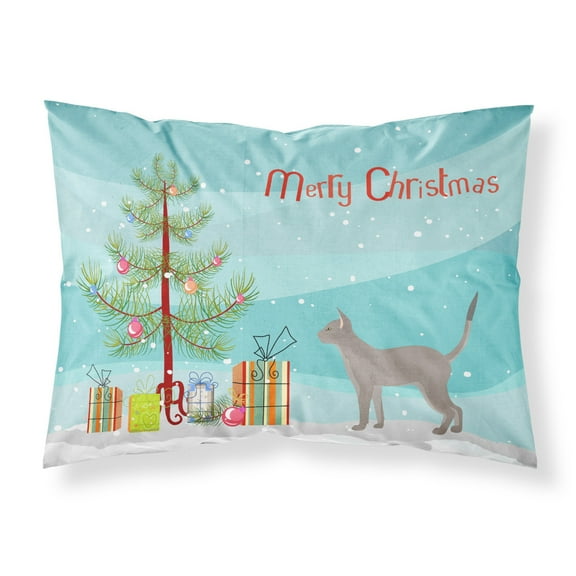 Blue Abyssinian Cat Merry Christmas Fabric Standard Pillowcase