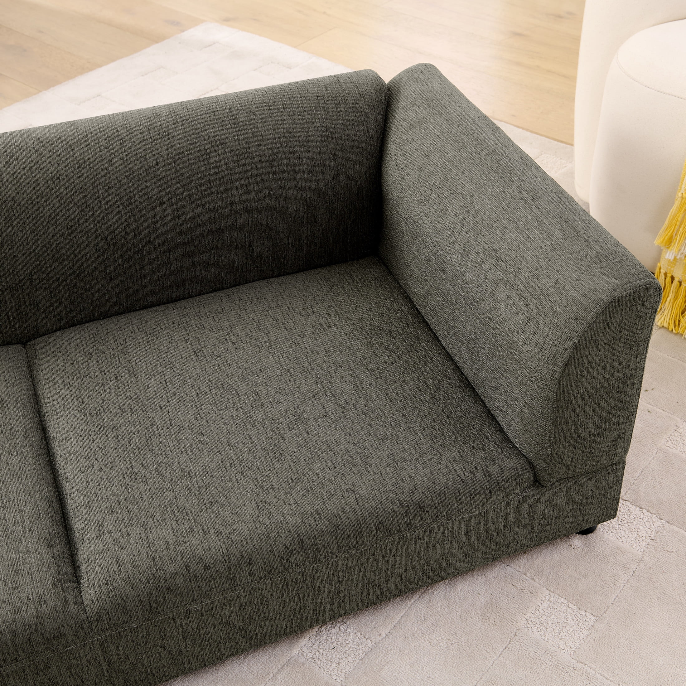 Noble House 57" Comfortable Oversized Pet Sofa, Modern Rectangular Dog Bed with Armrests and Cushion, Dark Gray