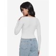 thumbnail image 2 of Women Crew Neck Knitted Crop Shirt Long Sleeve Low Cut Basic Solid Tee Sexy Cutout Blouse Top Streetwear, 2 of 6
