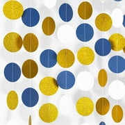 59Ft Navy Blue and Gold Garland Streamer 4 Pack Glitter Paper Hanging Decoration, Circle Dots Garland Banner for Wedding, Bridal Shower, Baby Shower, Nautical Pirate Theme Party Decor