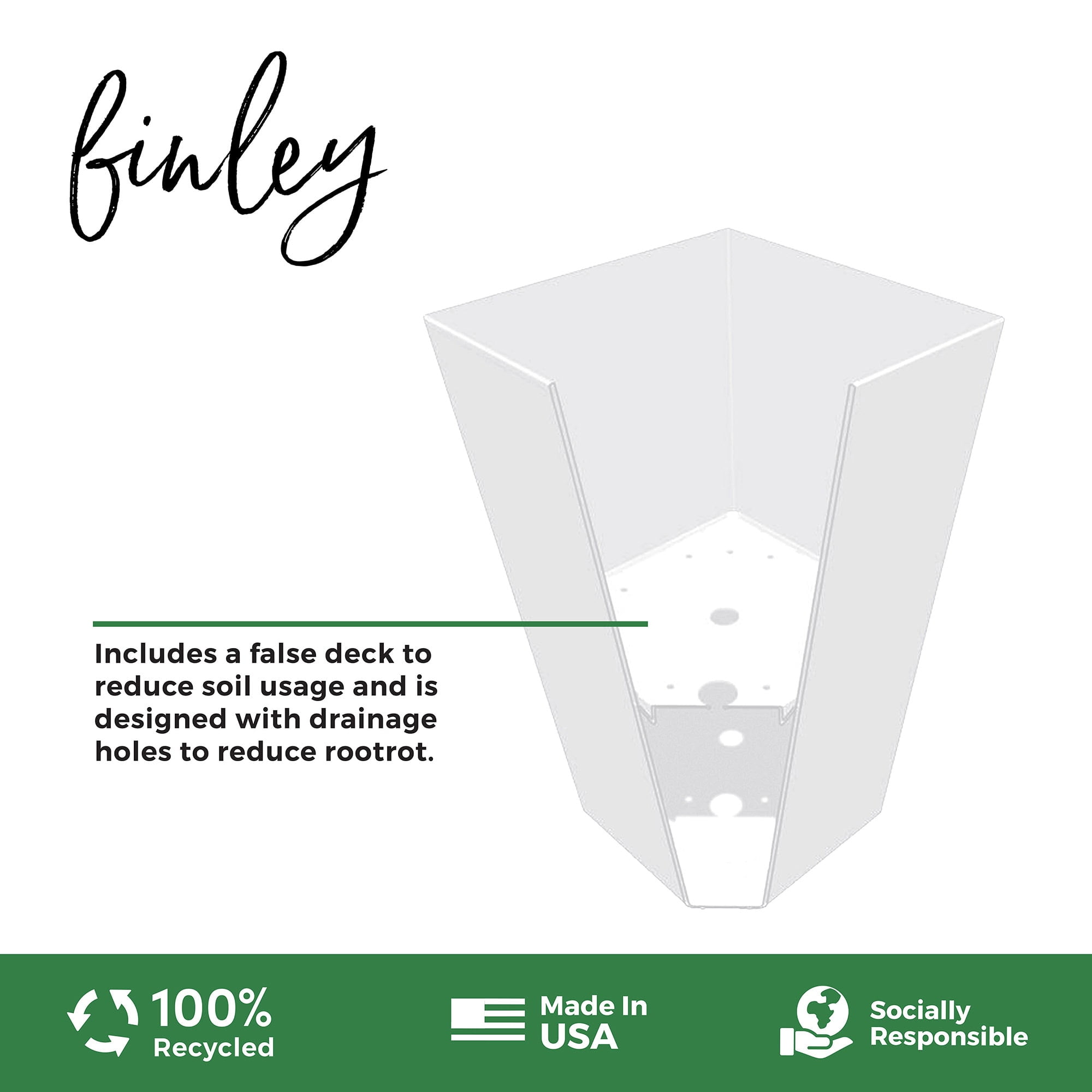 Bloem Finley 20" Tall Square White Plastic Resin Planter with Drainage Holes for Indoor and Outdoor Gardening