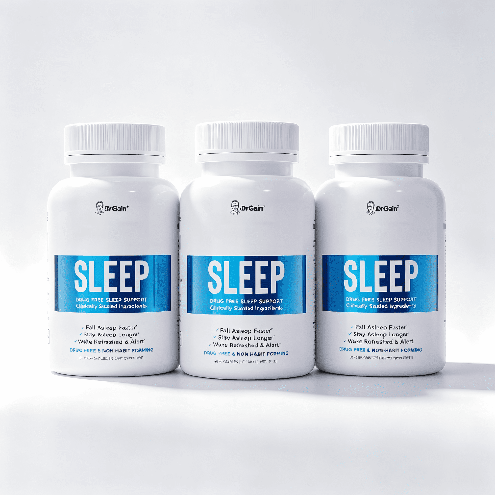 DrGain Sleep Aid for Adults, Nighttime Wellness Capsules,5mg Melatonin, Magnesium Glycinate,3 bottles, containing a total of 180 capsules