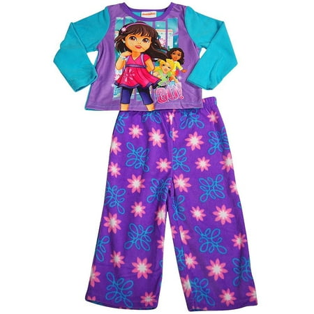 

Dora the Explorer Toddler Girls 2 Piece Long Sleeve Fleece PJ Pajama Set 38248 Purple Turquoise / 3T