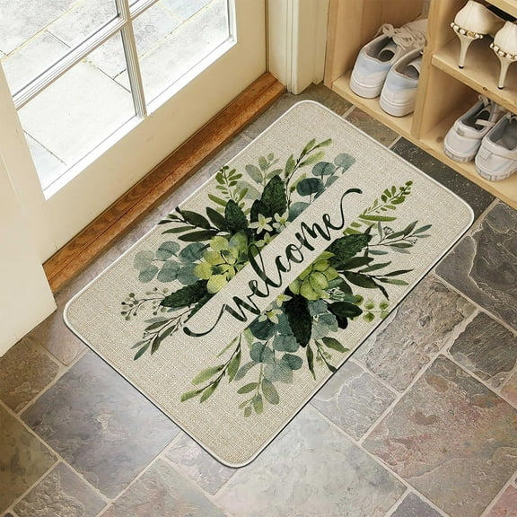 Spring Flower Seasonal Welcome Mats Outdoor Eucalyptus Floral Leaves Door Mat 30" x 17" Non-Slip Washable Mats Indoor Entrance Front Doormat