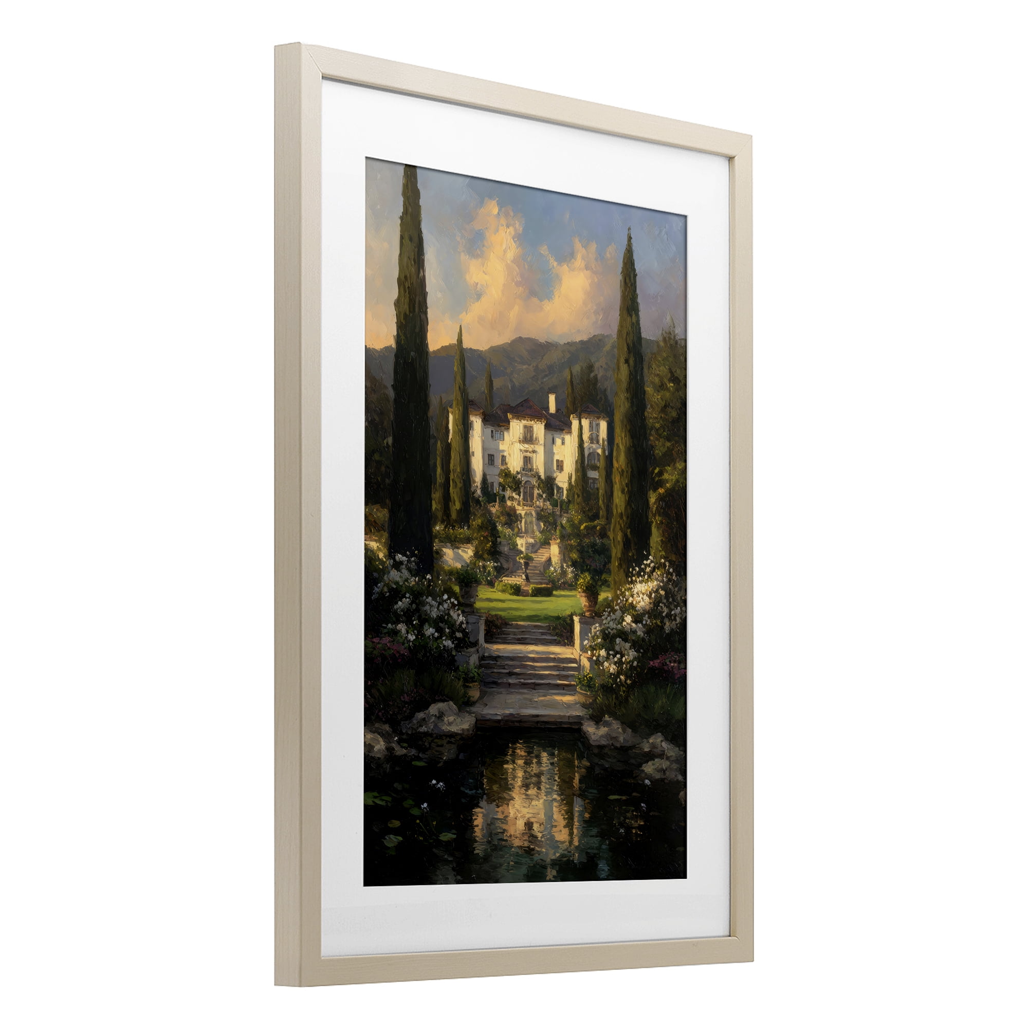 Stupell Industries Victorian Mansion at Sunset Birch Framed Print Under Glass, design by Petal Prints Design