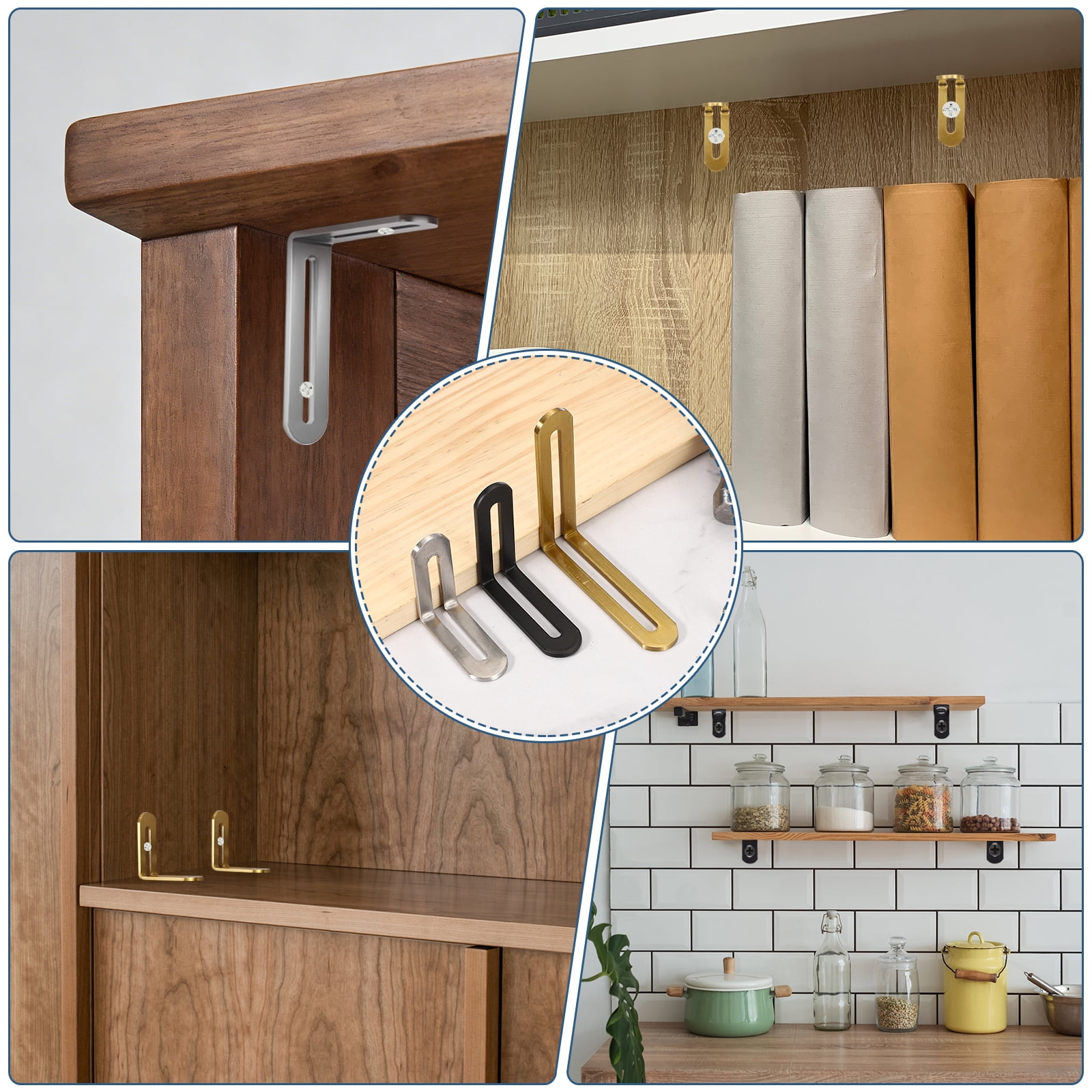 Uxcell 8 Pcs Adjustable Right Angle Brackets, Slotted L-Shape Corner Bracket 3.1"x0.7"x3.1", 90 Degree Steel l Bracket Support for Shelves, Wood Furniture Construction, Silver