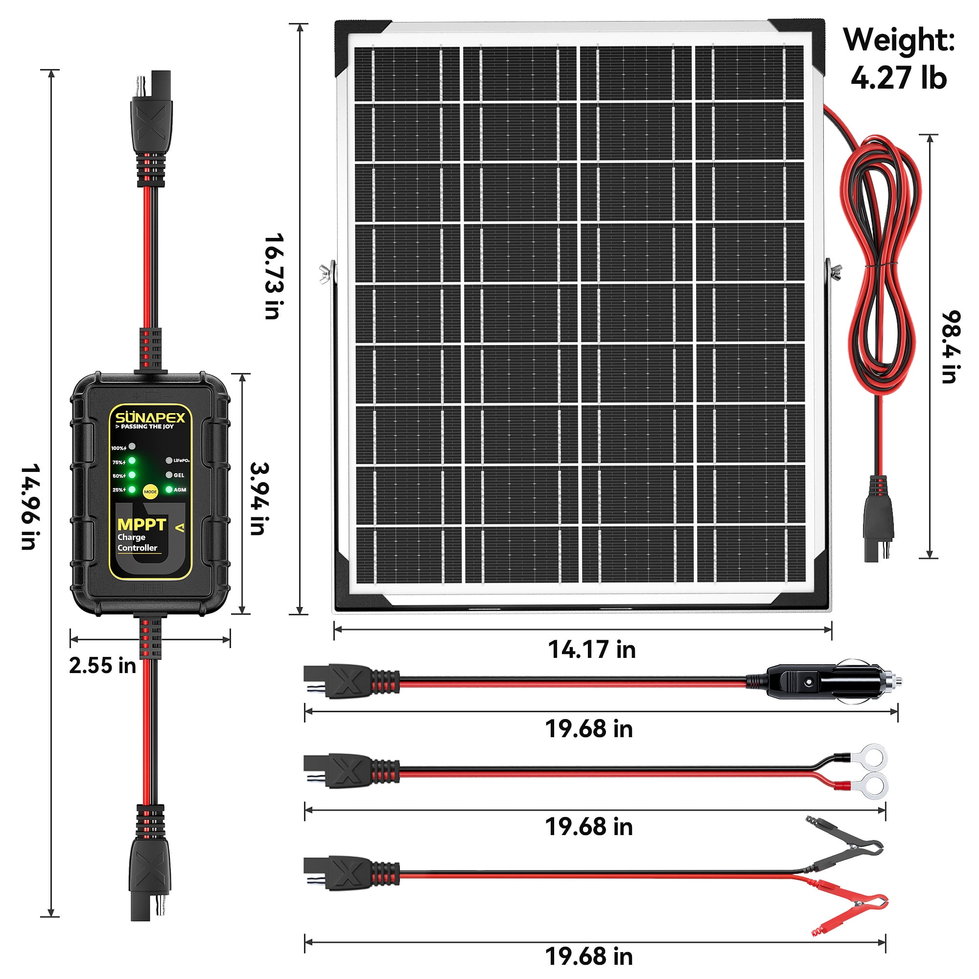 SUNAPEX 25W MPPT Solar Battery Charger Maintainer, 12V Waterproof Solar Panel Trickle Charger with MPPT Controller for Car, Motorcycle, Boat, Marine, RV, Trailer, Tractor,Truck, etc